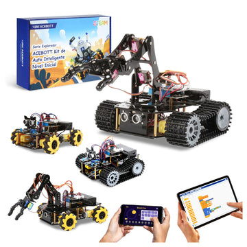 Robotics for Kids Ages 12-16, ACEBOTT 4 in 1 Smart Robot Arm with 5DOF + Tank Car, STEM Toys Coding Kit Compatible with Arduino & Scratch, App