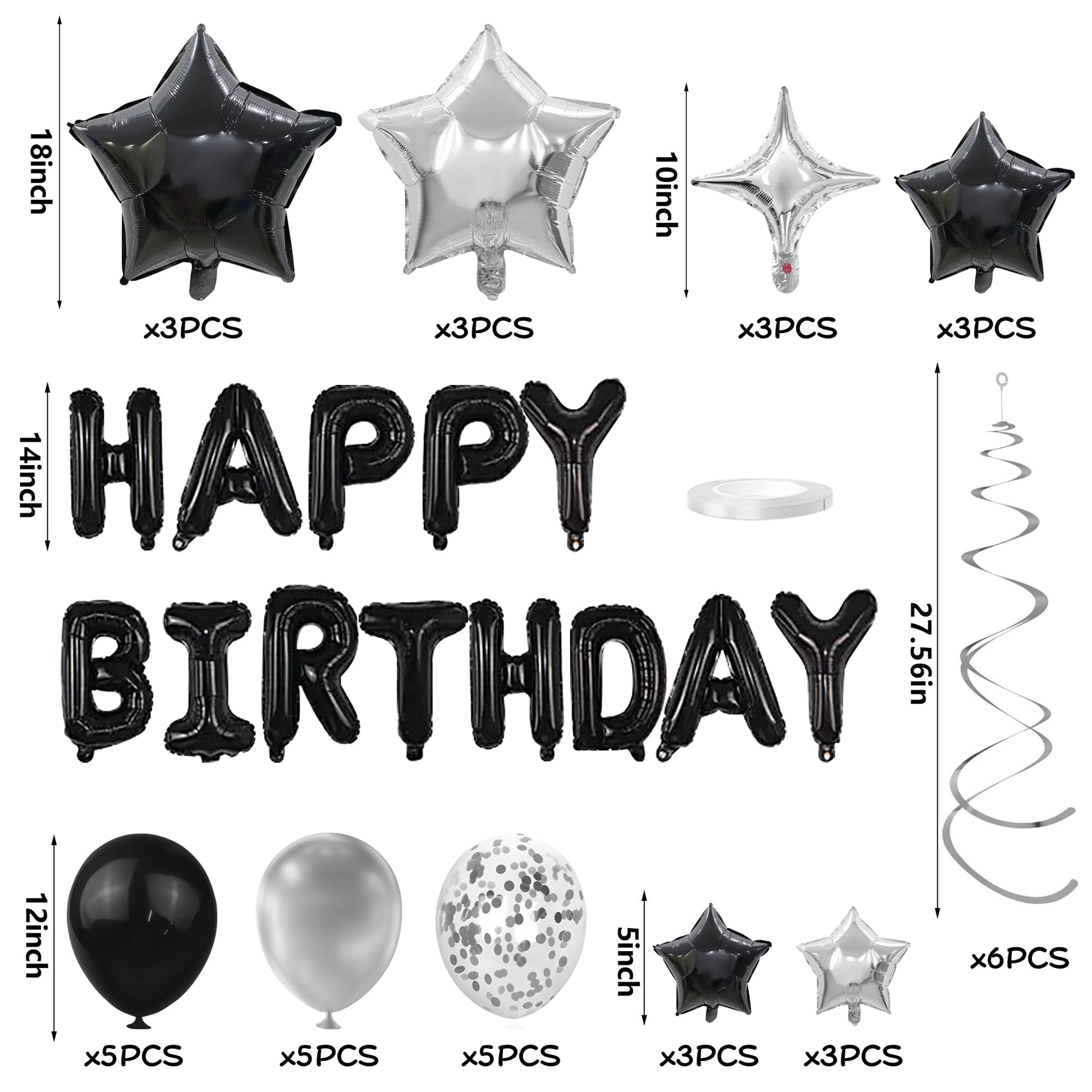 56 PCS Black Happy Birthday Balloons Happy Birthday Banner Balloons