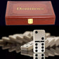 Strategyify Double 6 Dominoes Set with Spinners - 28 Ivory Tiles in Brown Leatherette Case, Classic Family Game for Adults, Portable Travel Gift Set