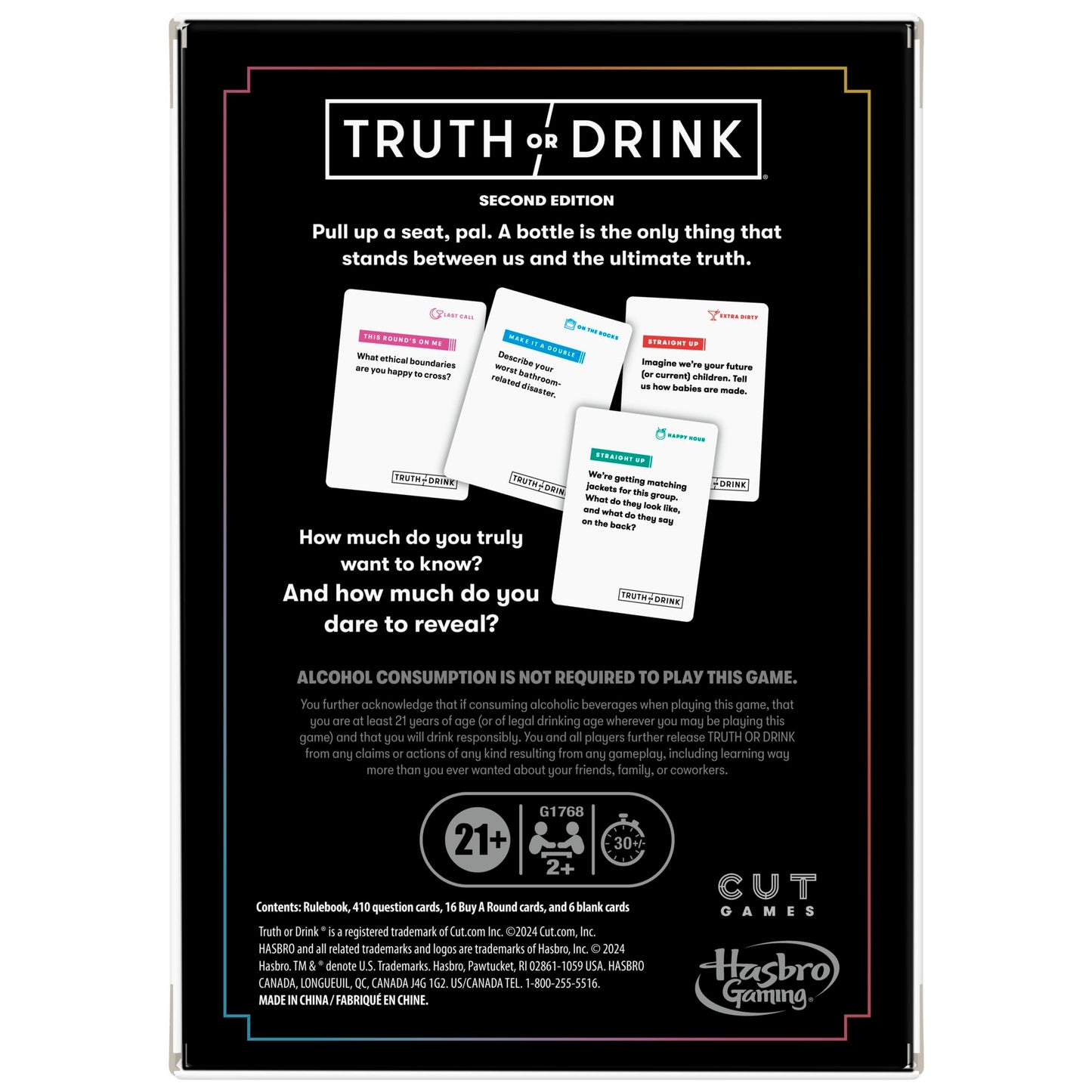 Truth or Drink Party Game by Cut I As Seen on TikTok, YouTube, and Snapchat | 410 Hilarious Questions | Ages 21+ | 2+ Players I Fun Games for Adults