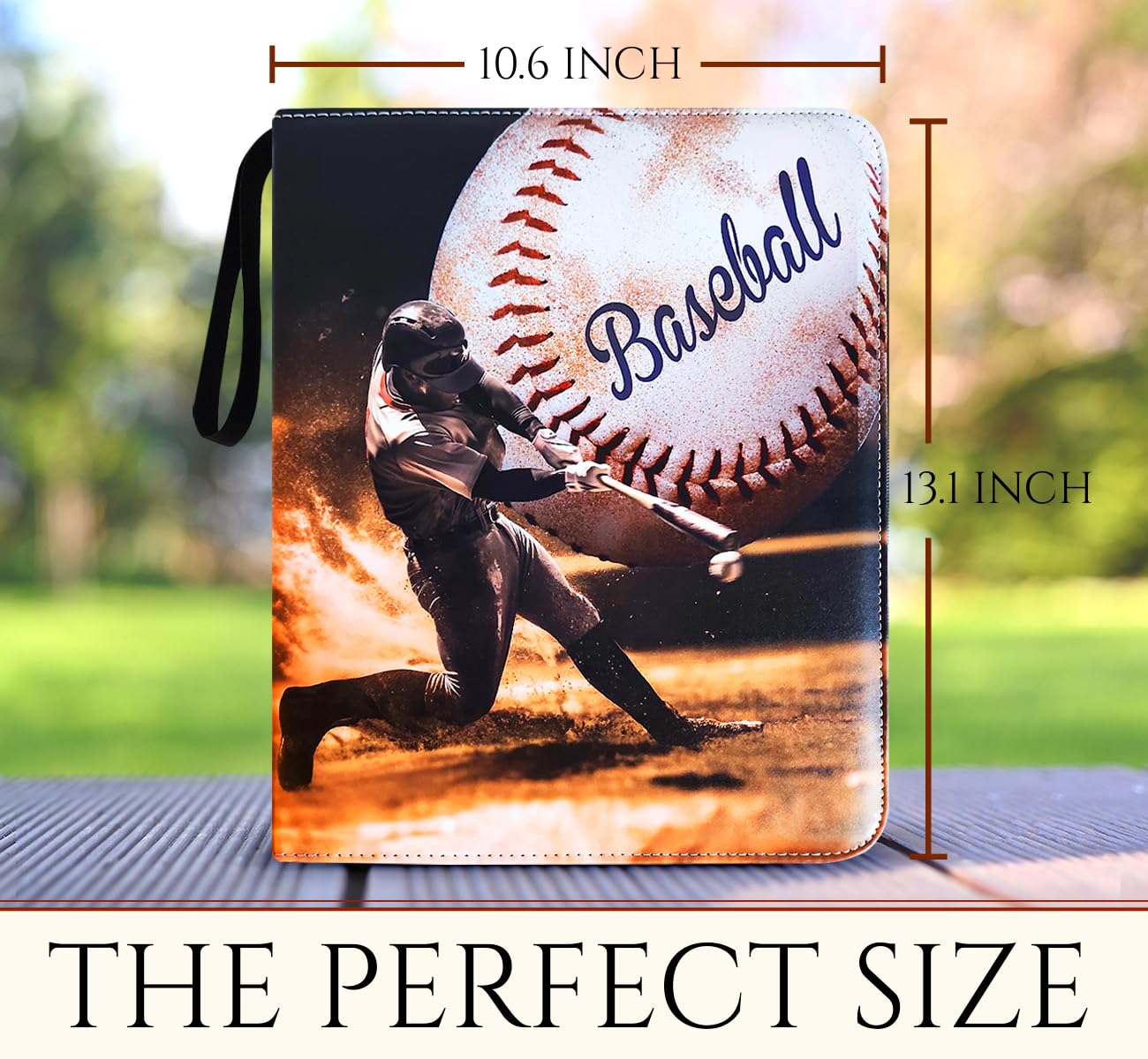 Baseball Card Binder 9 Pocket - Holds 990 Cards, Zipper Trading Card Binder with Extra Space to Close When Full, Includes 25 Toploaders and Inner