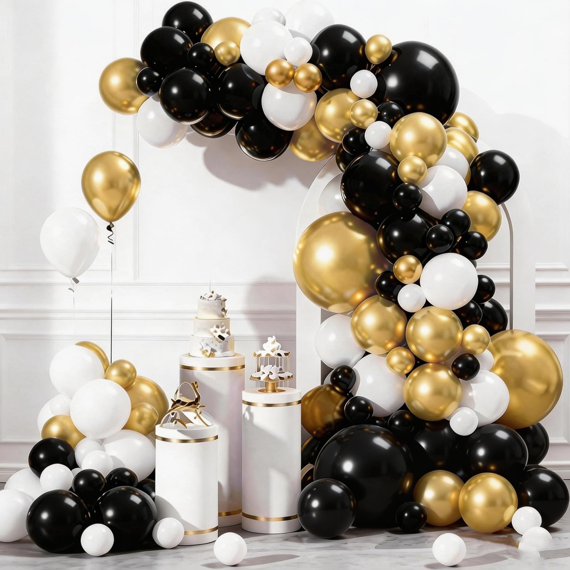 Black Gold White Balloon Arch Kit,137 Pcs Balloon Garland Kit Confetti Metallic with Balloons Tape for Wedding, Birthday,Graduation,New Years,Special