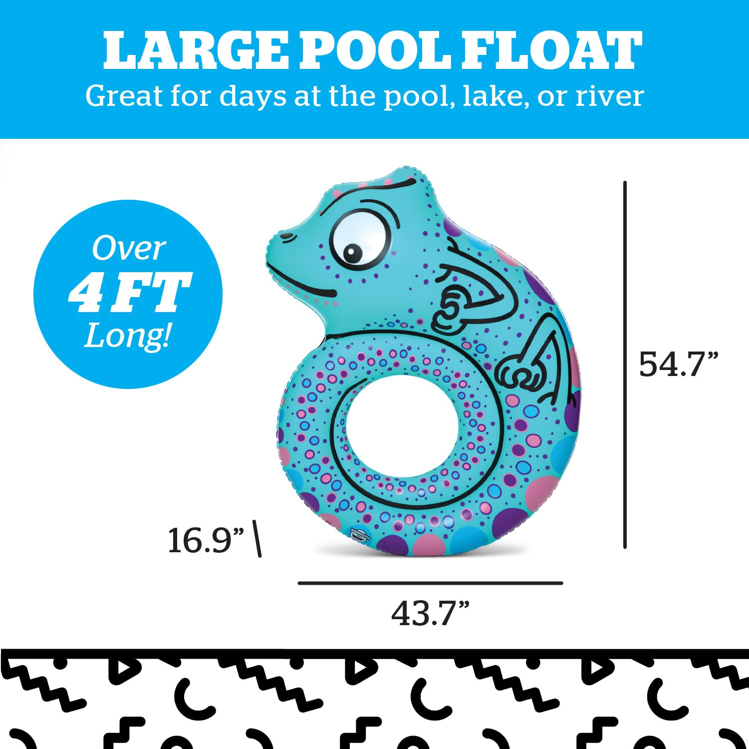 BigMouth Inc. Large Chameleon Animal Pool Float, 4' Wide Inflatable Floatie Tube, Blow Up Swim Ring, Fun Outdoor Summer Pool Party Water Toy
