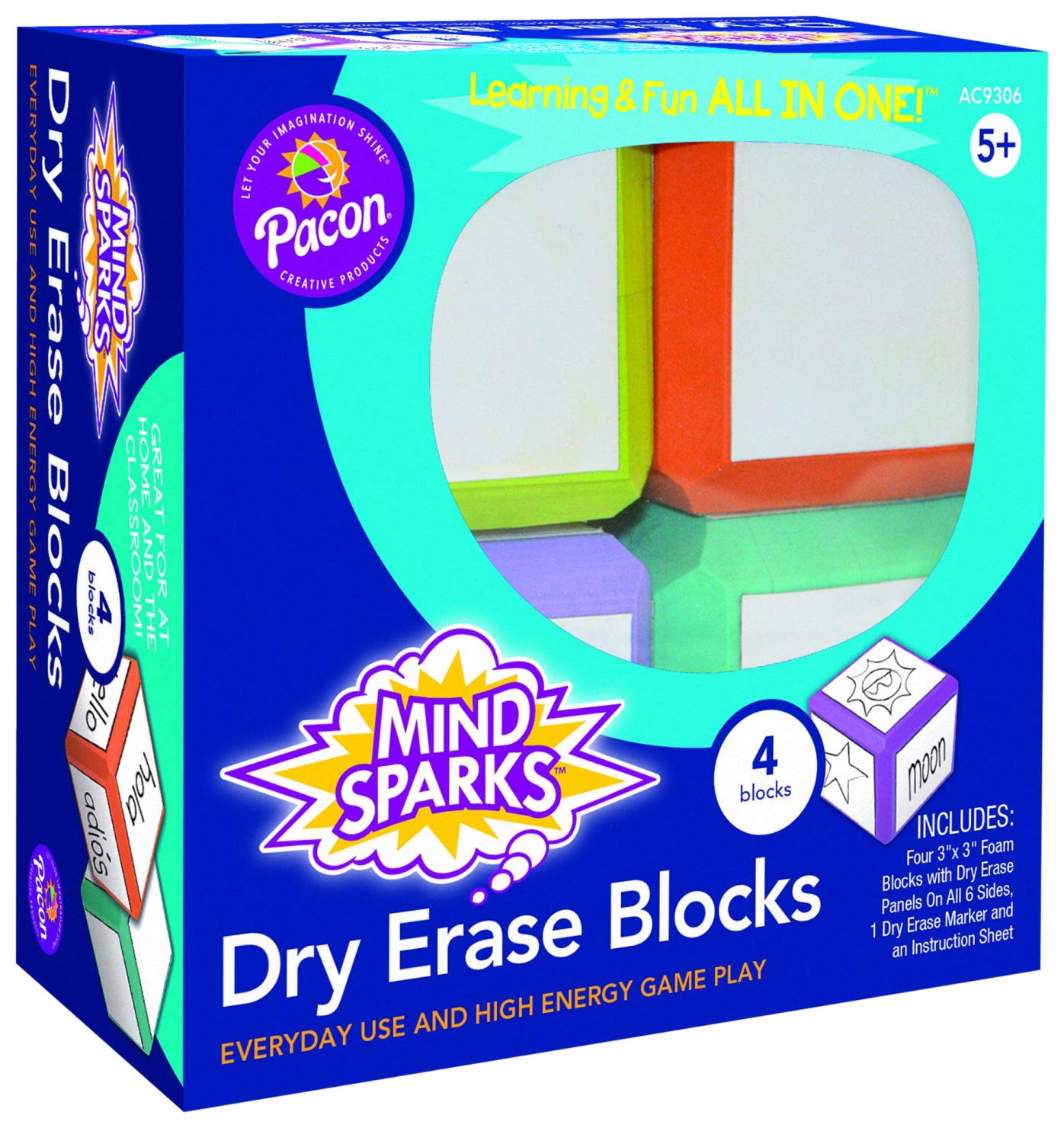 Mind Sparks Dry Erase Blocks, Colors May Vary, 3" x 3", 4 Blocks