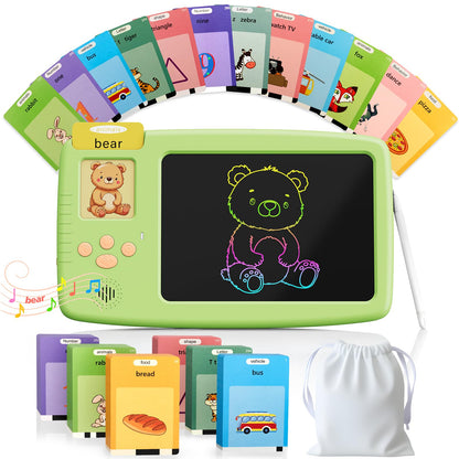 ZONSTVYS Talking Flash Cards for Toddlers: 2-in-1 LCD Writing Tablet, Green