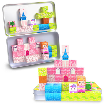 CEMECER Travel Magnetic Cubes, Princess STEM Building Blocks for Plane Road Trips, Magnetic Construction Toys for Kids