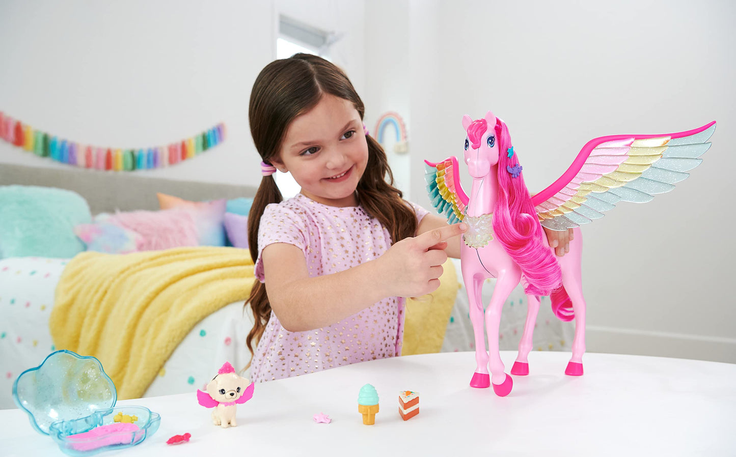 Barbie Mattel Fairytale A Touch of Magic Pink Pegasus with Puppy