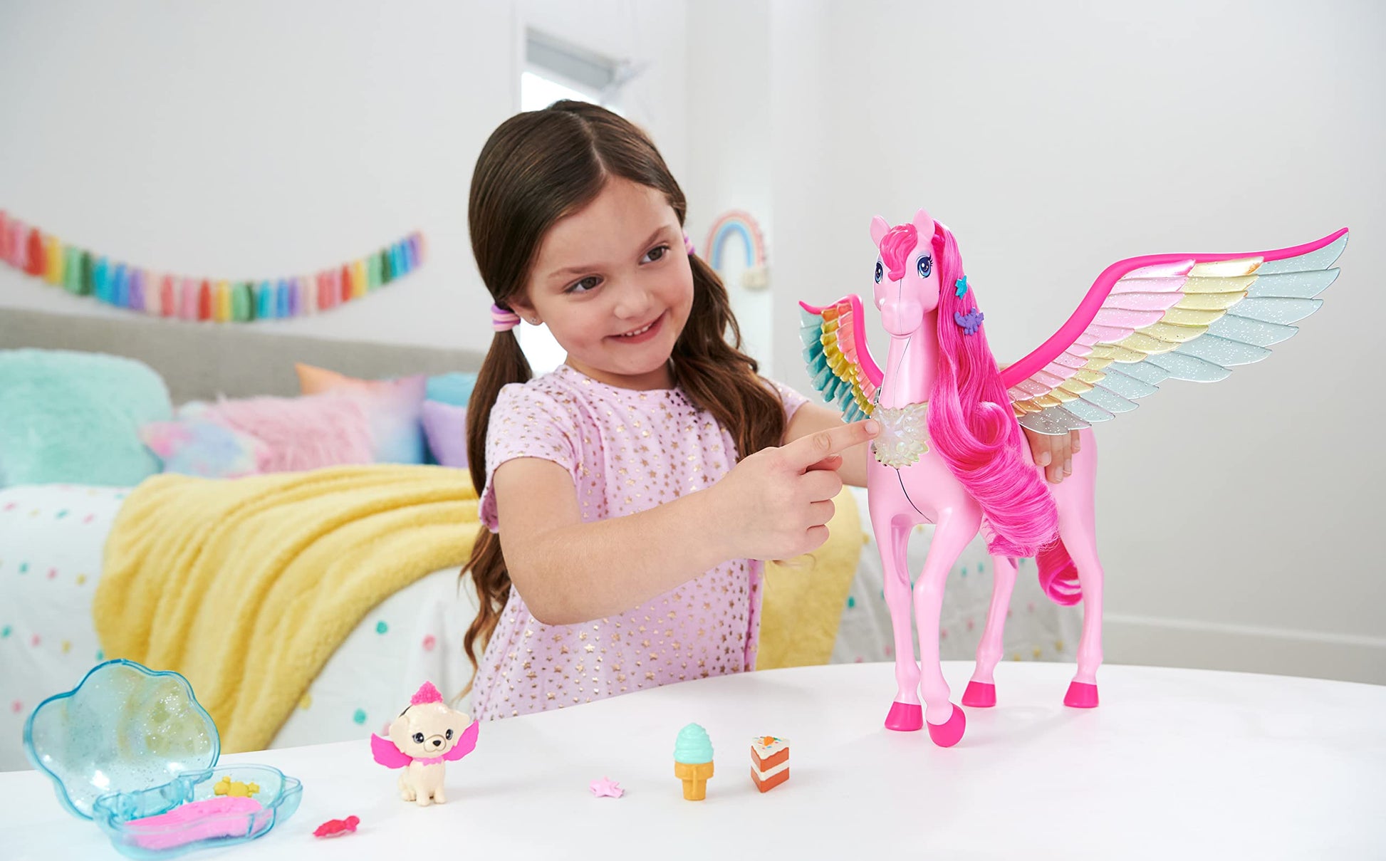 Barbie Mattel Fairytale A Touch of Magic Pink Pegasus with Puppy