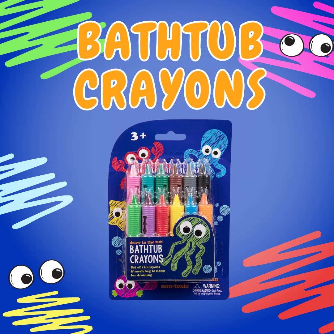SCS Direct Bath Crayons Super Set -Set of 12 Draw in the Tub Colors with Bathtub Storage Mesh Bag -Non-Toxic, Safe for Children, Won't Disintegrate in