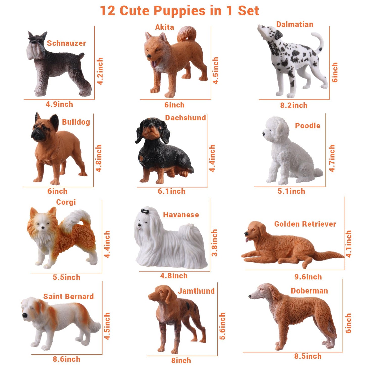 HOMNIVE Dog Figures for Kids, 12pcs Plastic Realistic Puppy Figurines, Small Dog Cake Topper, Learning Educational Toys for Christmas Birthday Gift