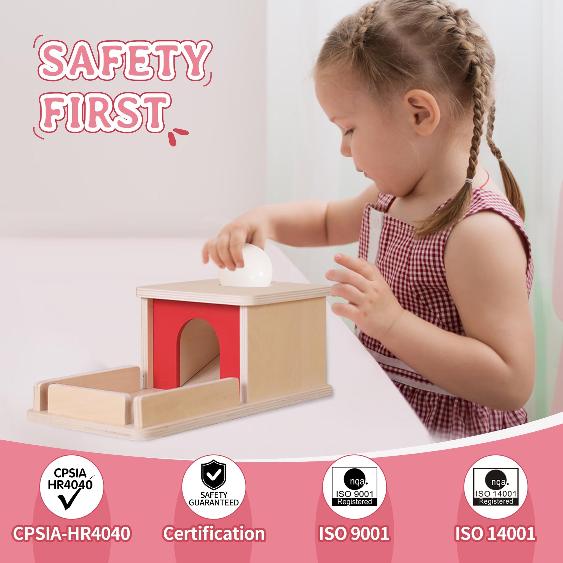 Montessori Wooden Object Permanence Box Toys for Babies, Ball Drop Toy with Tray for 18+ Months Kids, Fine Motor Toys for 2 3 Years Old, Sensory Toy