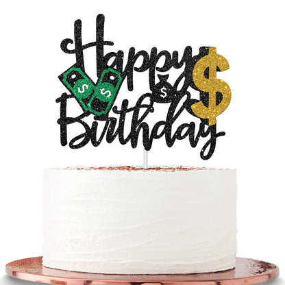 Halawawa Dollar Happy Birthday Cake Toppers, Money Cake Topper Decorations for Women Men Birthday Party, Dollar Theme Birthday Party Decor Supplies