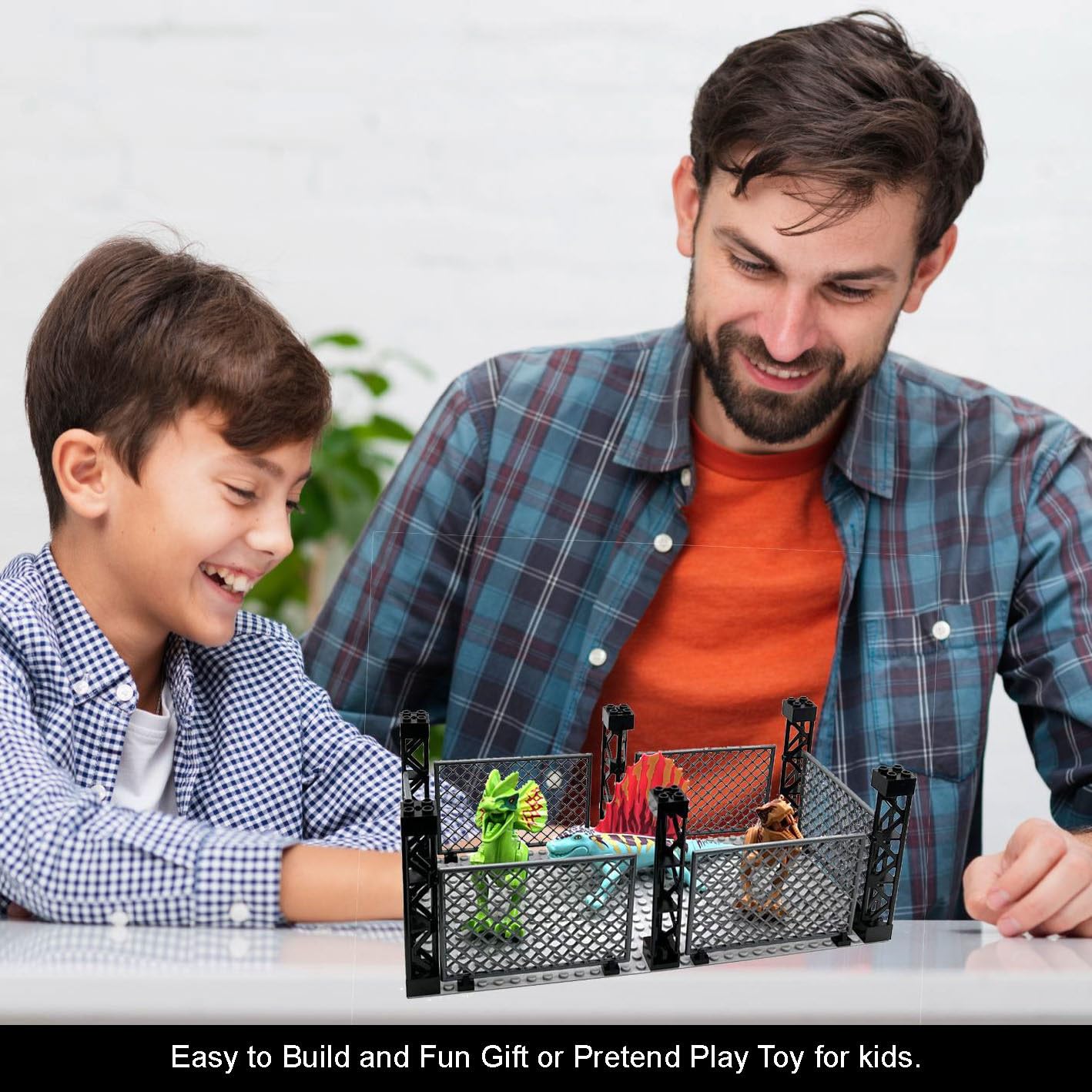Cage Building Blocks Set, Safety Guardrail with Rope, Fence & Openable Gates, Toy Cage Compatible with lego Prison, Jurassic Dinosaur, Military Base