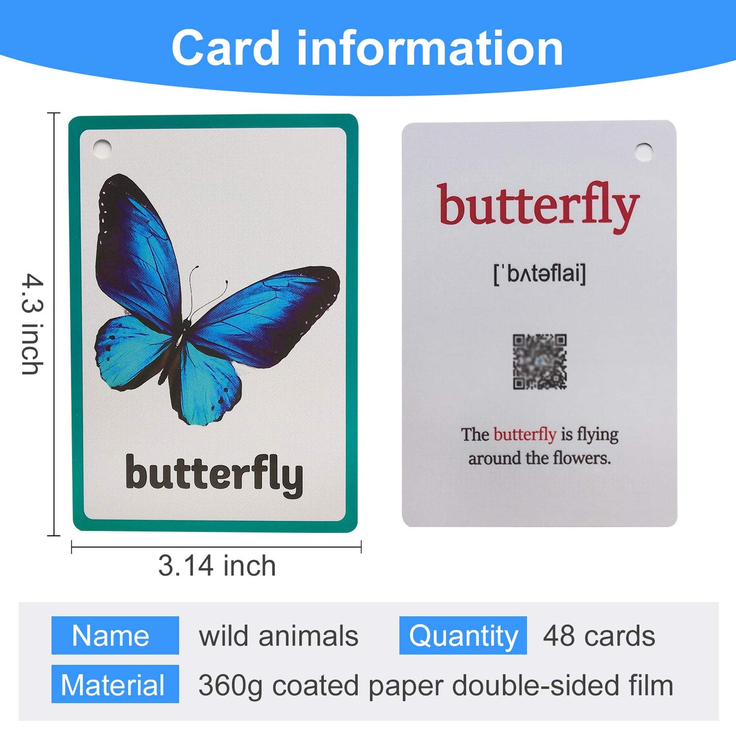 46PCS/Set Wild Animals&Insects Kids Gifts English Flash Cards Pocket Card Educational Learning Baby Toys for Children Pre-Kindergarten