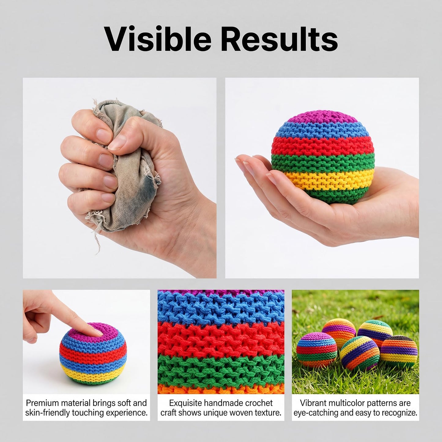 CORCEP Hand Knitted Footbag,Soft Pellet Filled Crochet Hacky Ball,Portable Juggling Sack for Skill Training and Daily Play (3Pcs Knitted Footbag)