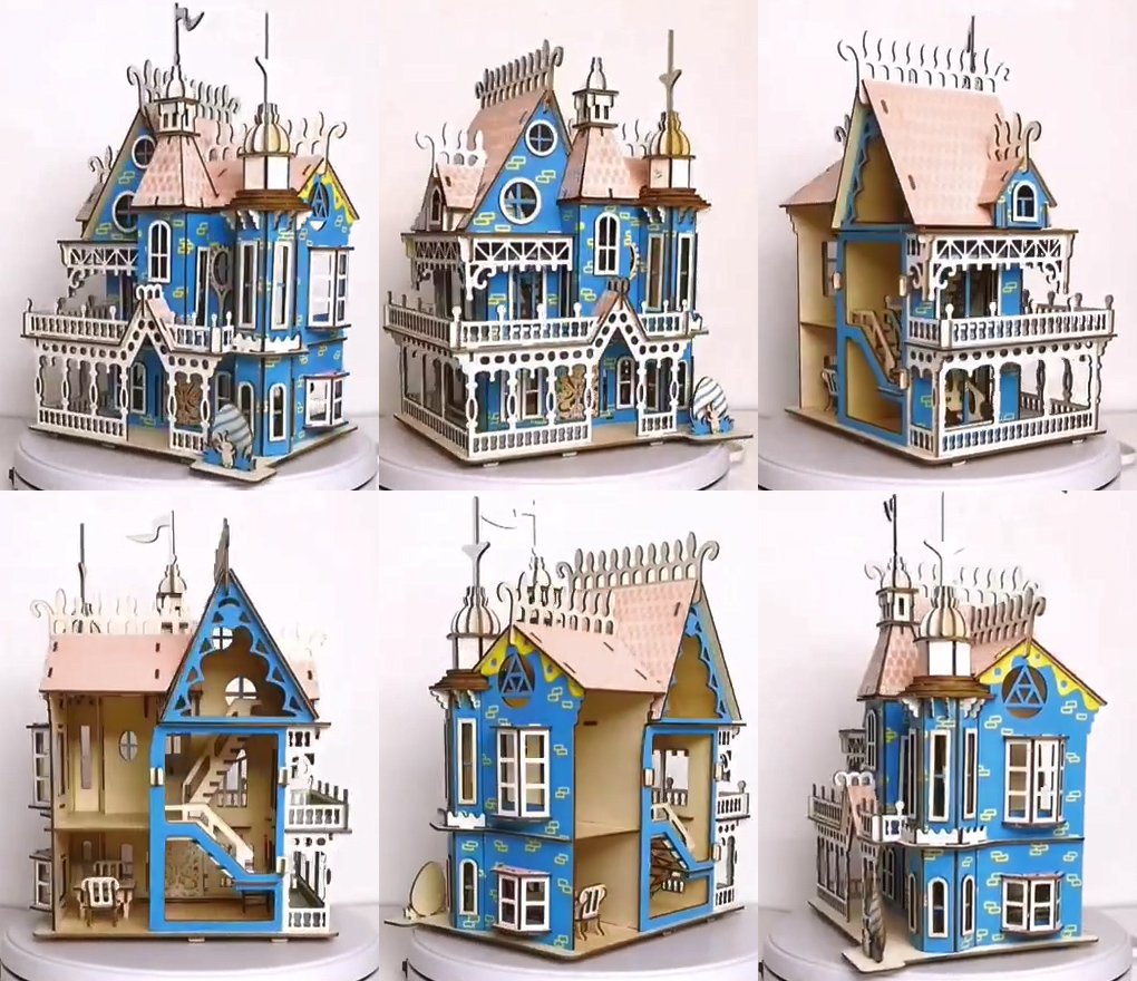 3D Wooden Puzzle Laser Engraving DIY Assembly Craft Kit for Teens and Adults, Exquisite Mechanical 3-D Villa Model for Self-Assembly
