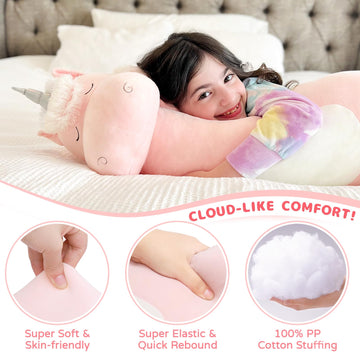 MorisMos Big Unicorn Body Pillow, 36.2'' Plush Unicorn Stuffed Animal, Super Soft Hugging Pillow for Girl Kid, Giant Stuffed Animal Plush Pillow