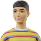 Barbie Ken Fashionistas Doll #175 with Brunette Hair Dressed in Colorful Striped Shirt, Denim Shorts and White Boots