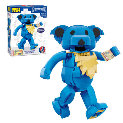 Brickcraft Grateful Dead Stealie Blue Dancing Bear Building Brick Kit, 387 Pieces, Fully Posable Figure with Brick Concert Ticket, Ages 8+, Officially