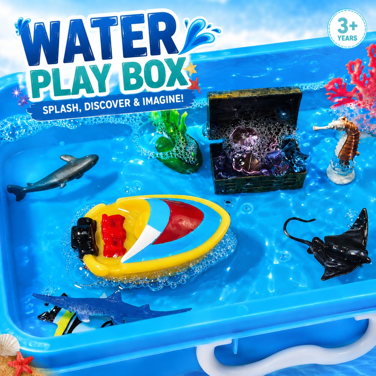 AGENTLAN Ocean Sensory Bin with Sensory Sand, Ocean Toys for Kids