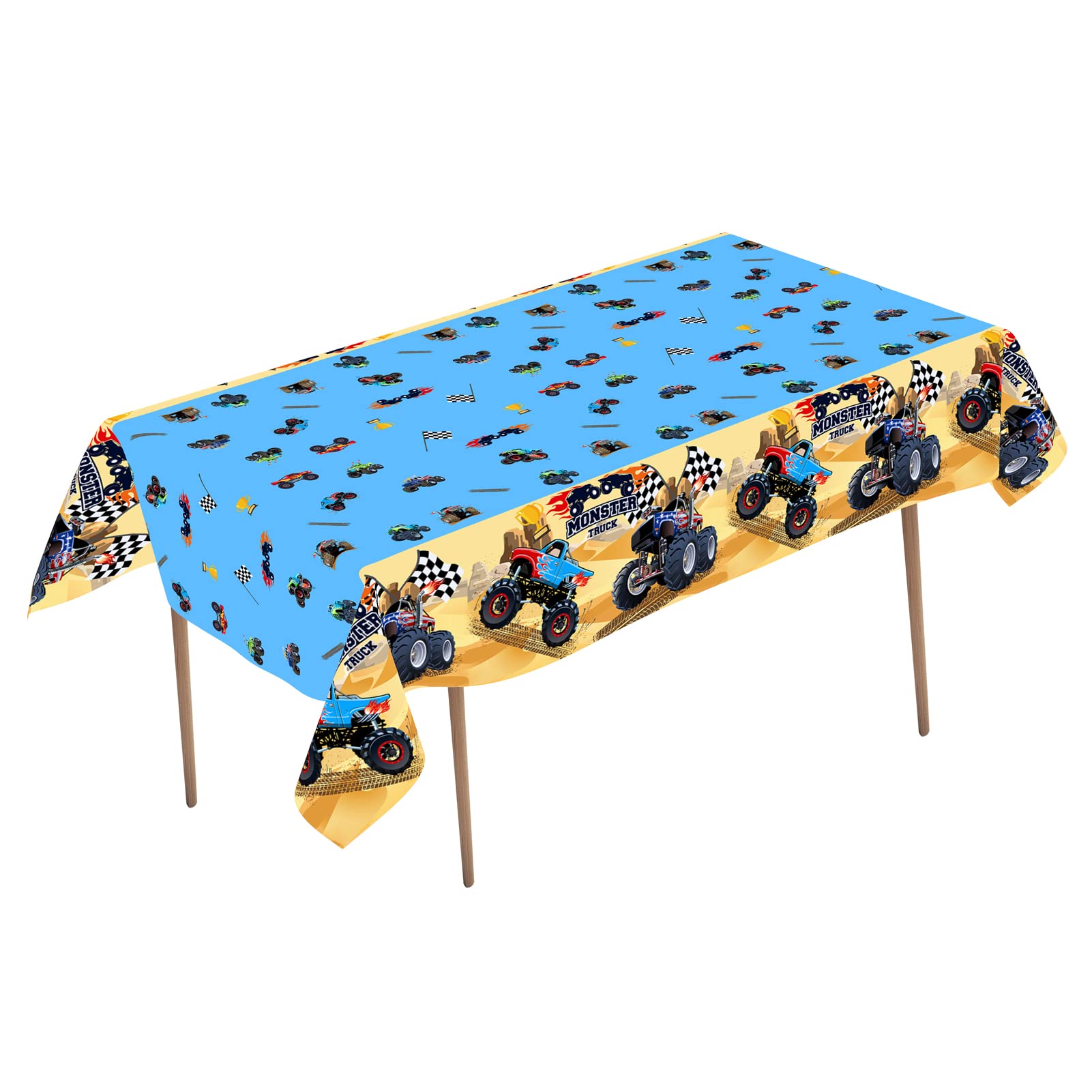 3 Pack Truck Party Tablecloth, Monster Machine Truck Table Cover Checkered Flag Tablecloth for Birthday Party Decorations Supplies, 86.6*51.2 inches11