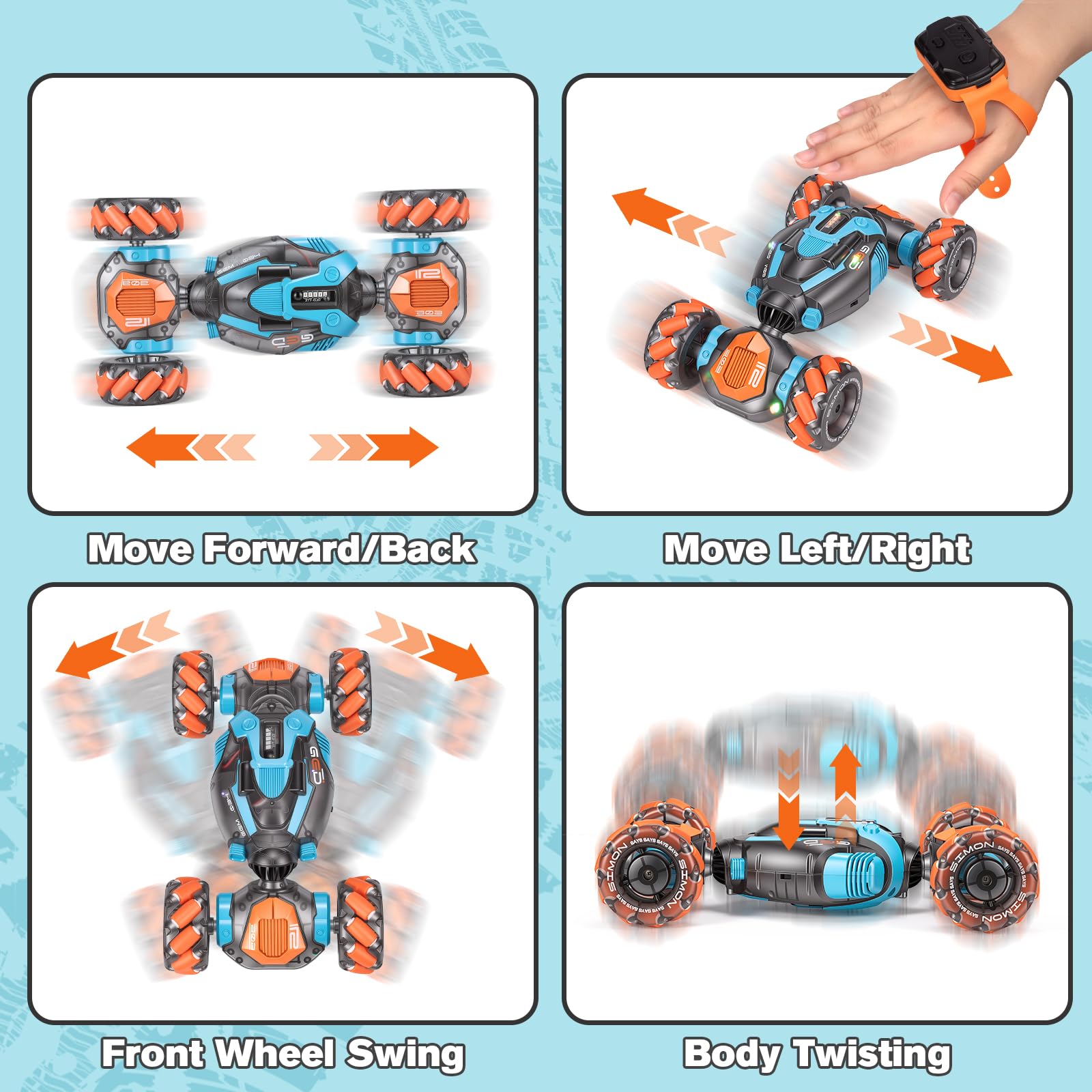 BotZilla Gesture Sensing RC Stunt Car - Boys Girls Toys Age 6-8-12, 4WD Hand Controlled Remote Control Twist Car with Light & Music,Cool Birthday