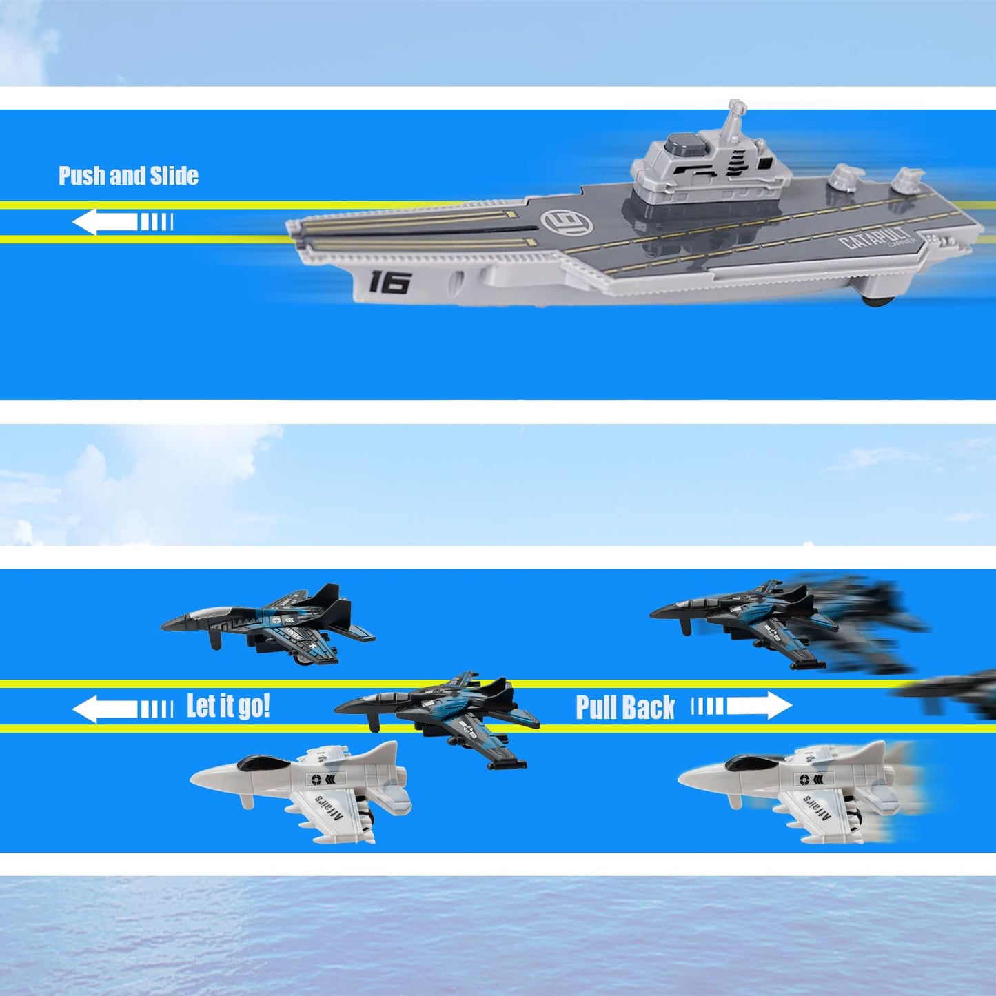 WASK Army Toys for Boys - Launching Military Aircraft Carrier Toys Set Military Naval Ship with Battleship, Supply Ship, Fighter Jets, Aircraft