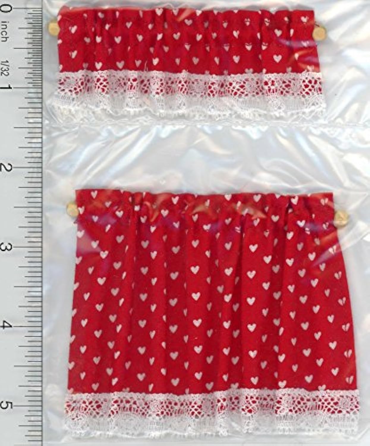 Melody Jane Dollhouse Red White Hearts Curtain & Pelmet Set on Rails Window Accessory