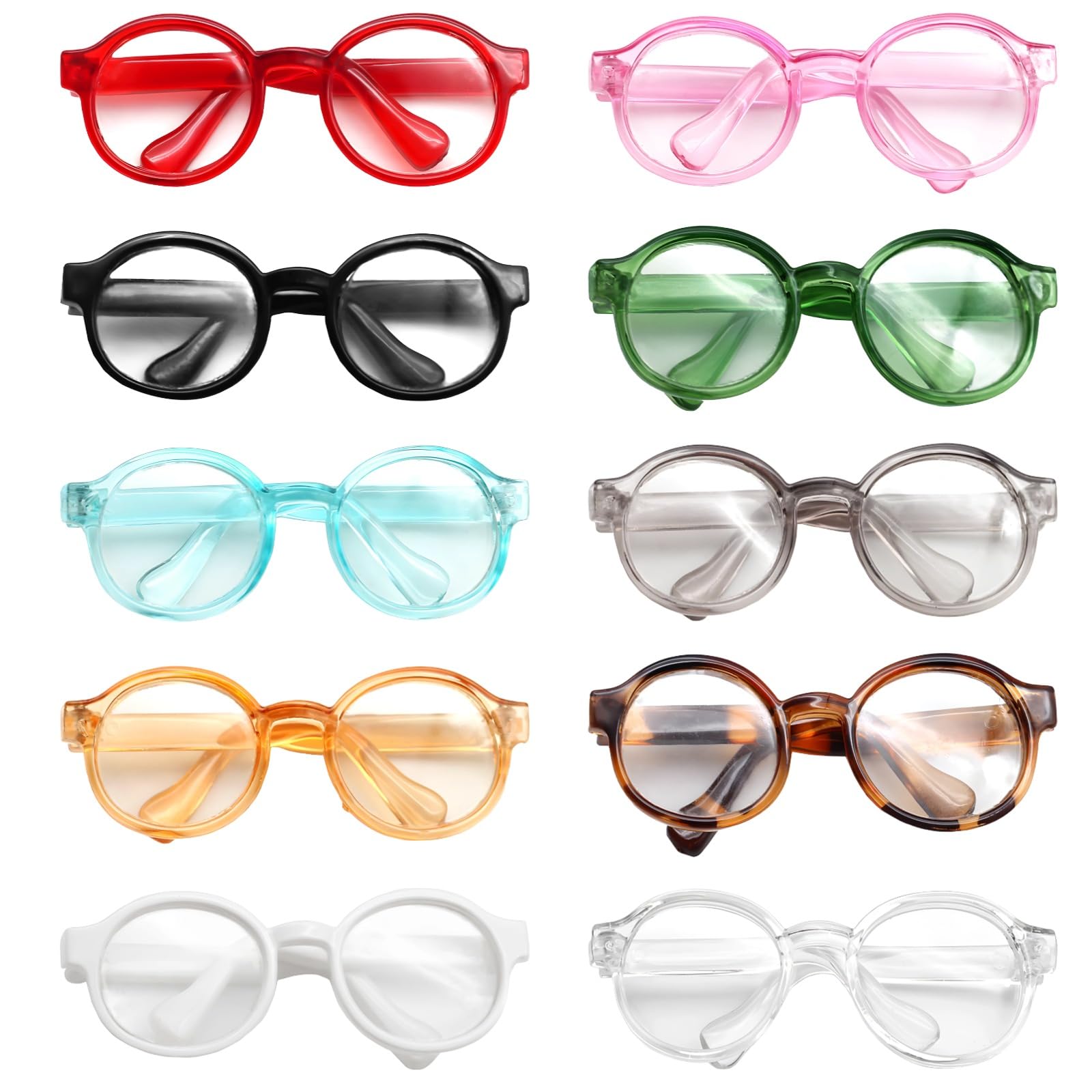 10 Pcs Doll Glasses, Mini Eyeglasses with Clear Lenses, Doll Dress Up Glasses, ABS Frame Eyewears, Colorful Fashion Accessories, Fashion Costume