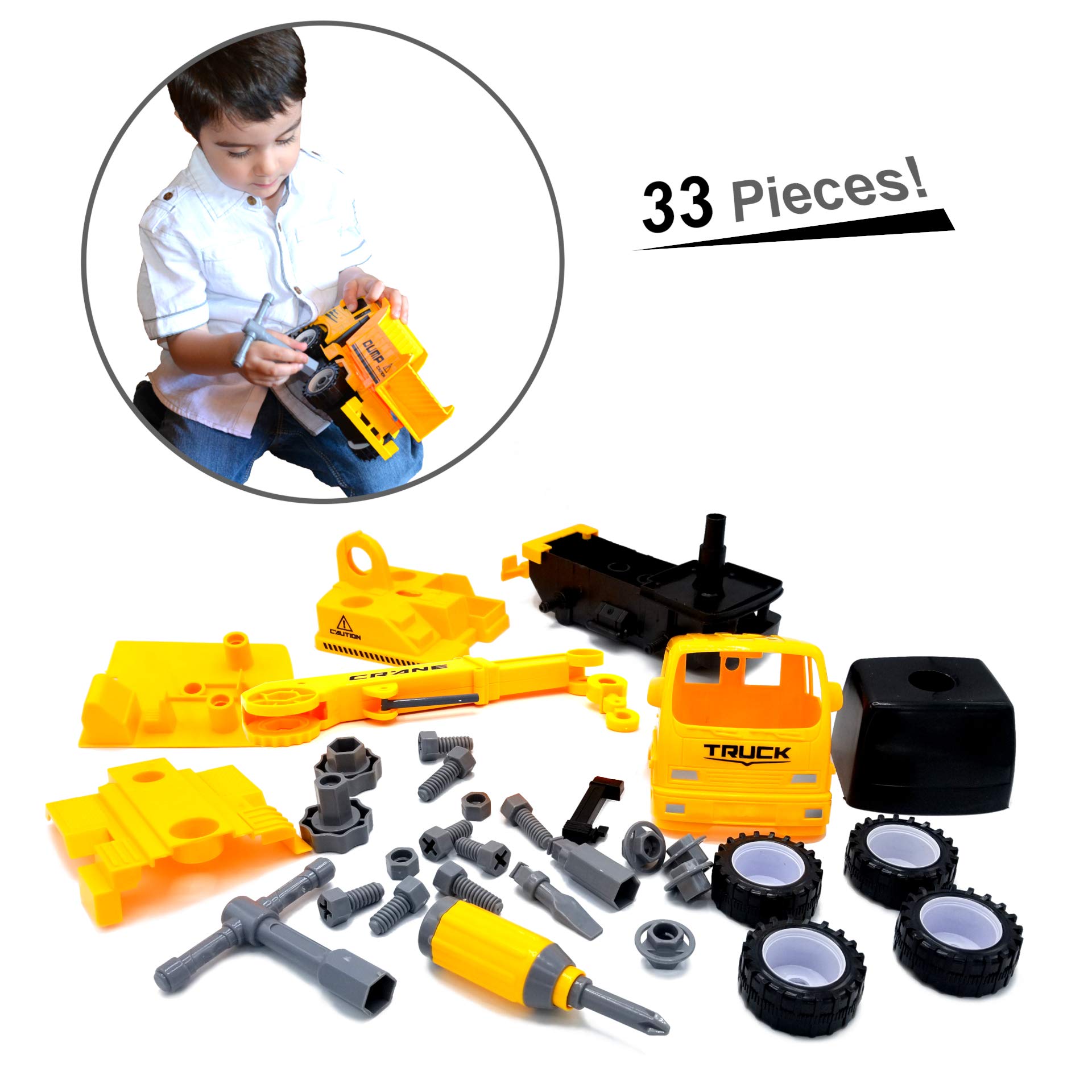 MUKIKIM Construct A Truck - Crane. Take it Apart & Put it Back Together + Friction Powered(2-Toys-in-1!) Awesome Award Winning Toy That Encourages