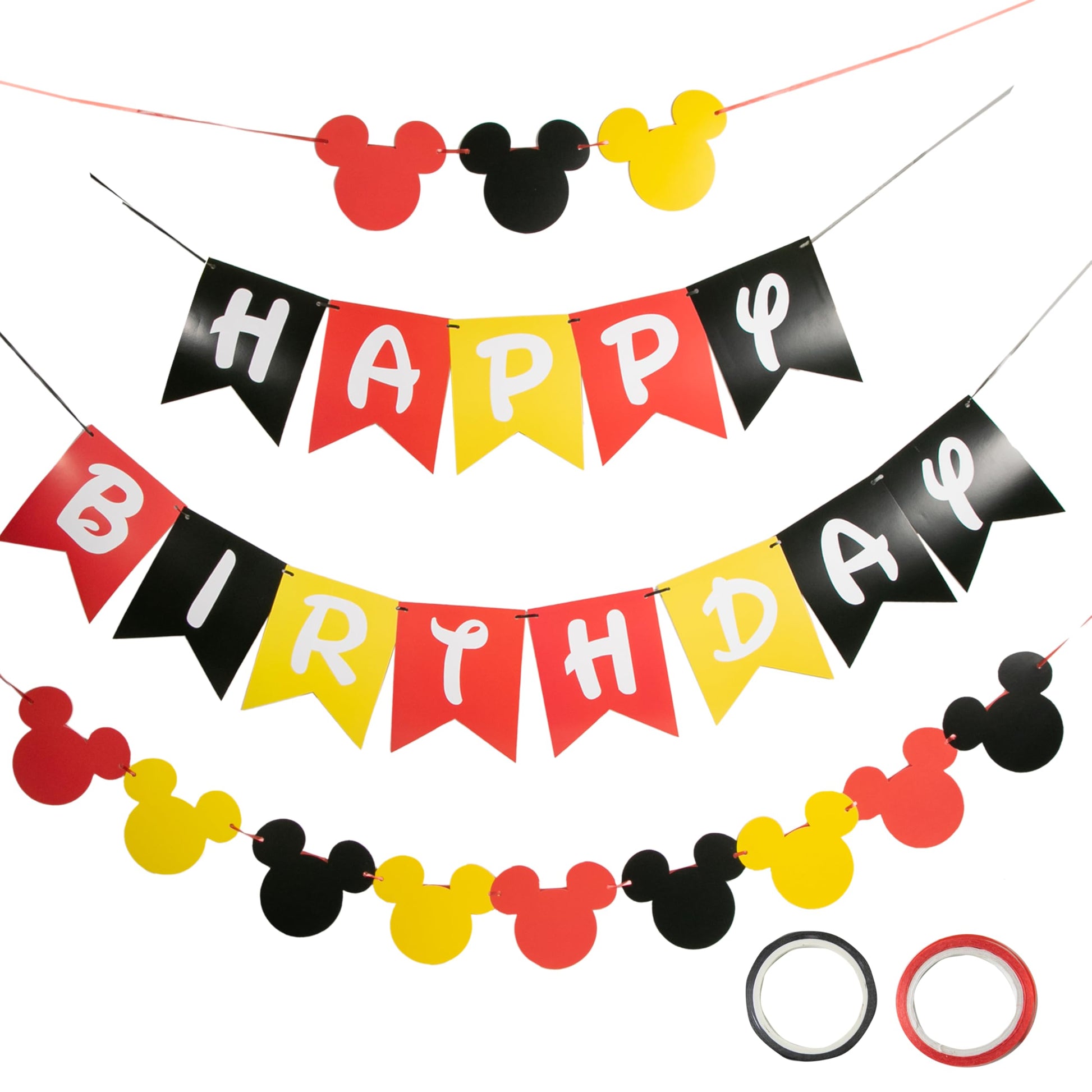 CHuangQi Colorful Happy Birthday Banner with Mouse Style Bunting, Birthday Party Supplies