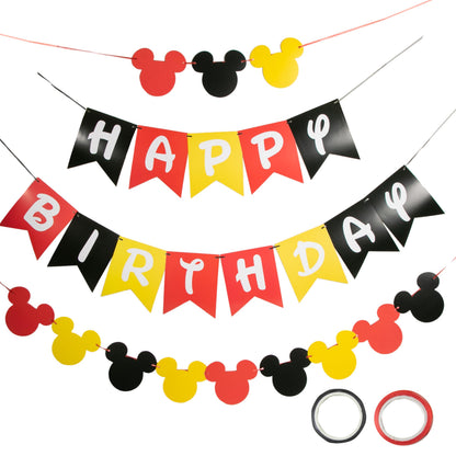 CHuangQi Colorful Happy Birthday Banner with Mouse Style Bunting, Birthday Party Supplies