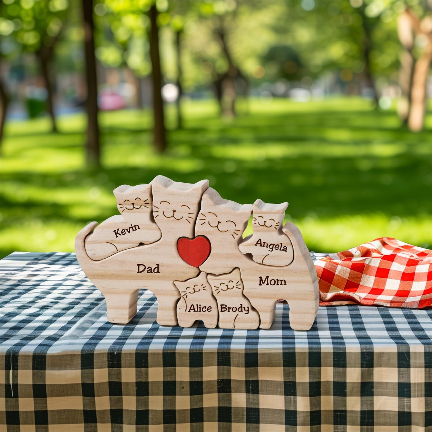 Gift for Family Personalized Wooden Puzzle with 2-6 Names,Wooden Cat Puzzle,Customizable Wooden Puzzle for Home Decor and Thoughtful Gifts,Bitthday