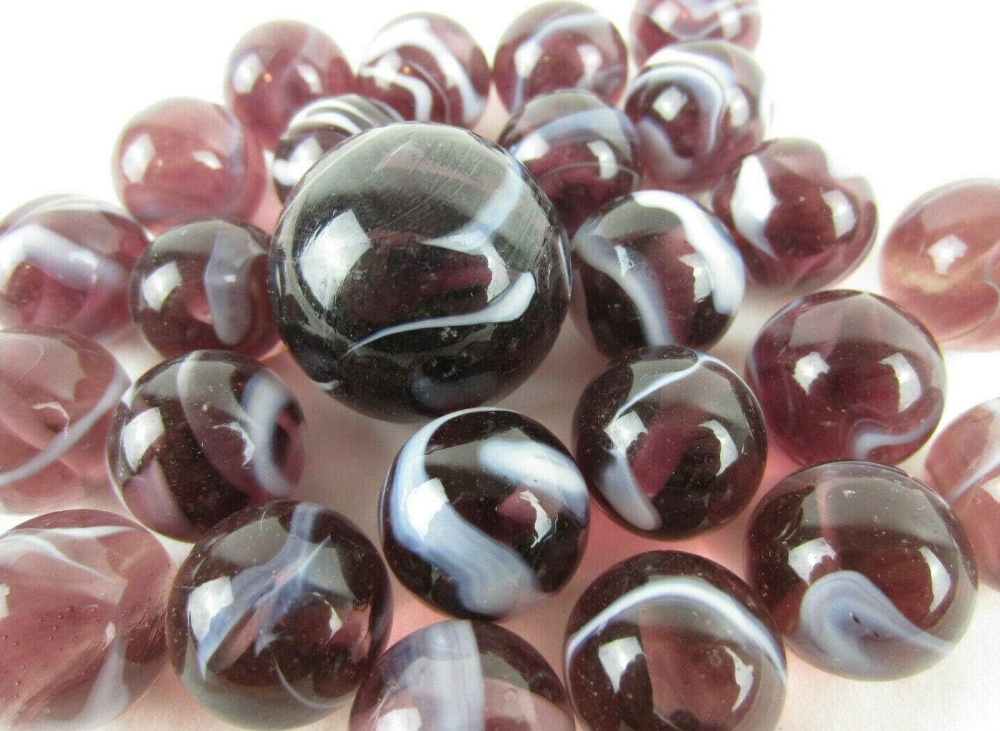 Big Game Toys~25 Glass Marbles Grape APE Translucent Clear Purple White Classic Style Game Pack (24 Player, 1 Shooter) Decor/Vase Filler/Aquarium