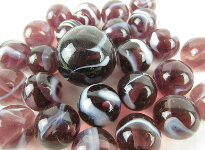 Big Game Toys~25 Glass Marbles Grape APE Translucent Clear Purple White Classic Style Game Pack (24 Player, 1 Shooter) Decor/Vase Filler/Aquarium