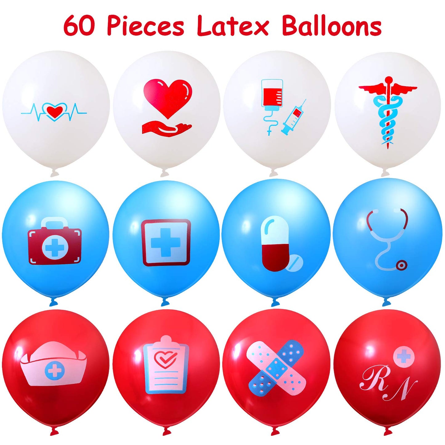 Sumind 60 Pieces Nurse Balloons Party Decoration Supplies Nursing Latex Balloons Nurse Graduation Party Decorations for Nursing Graduation RN Themed