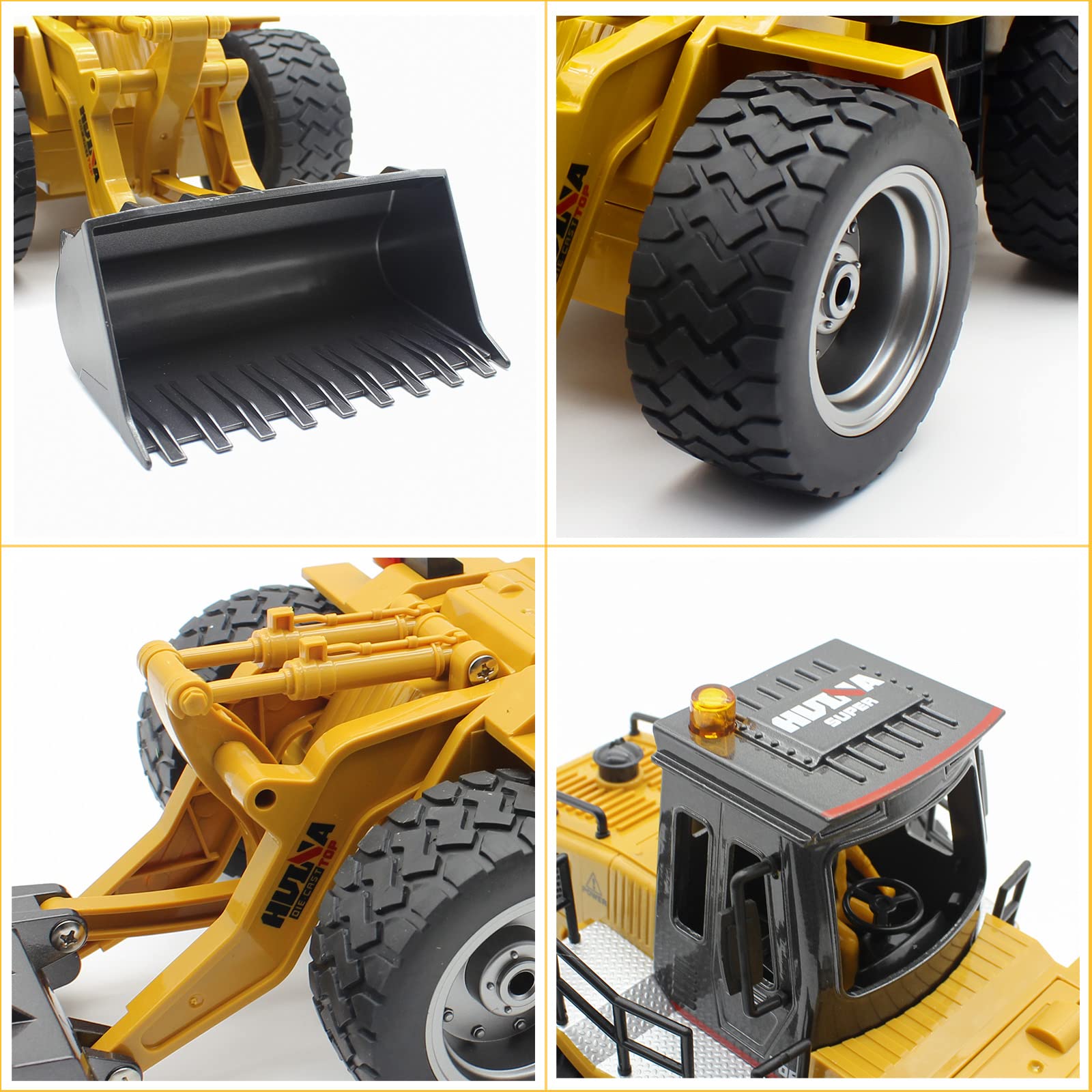 fisca RC Wheeled Front Loader Remote Control Bulldozer Truck 6 Channel 2.4G Alloy Vehicle Tractor Toy with Lights