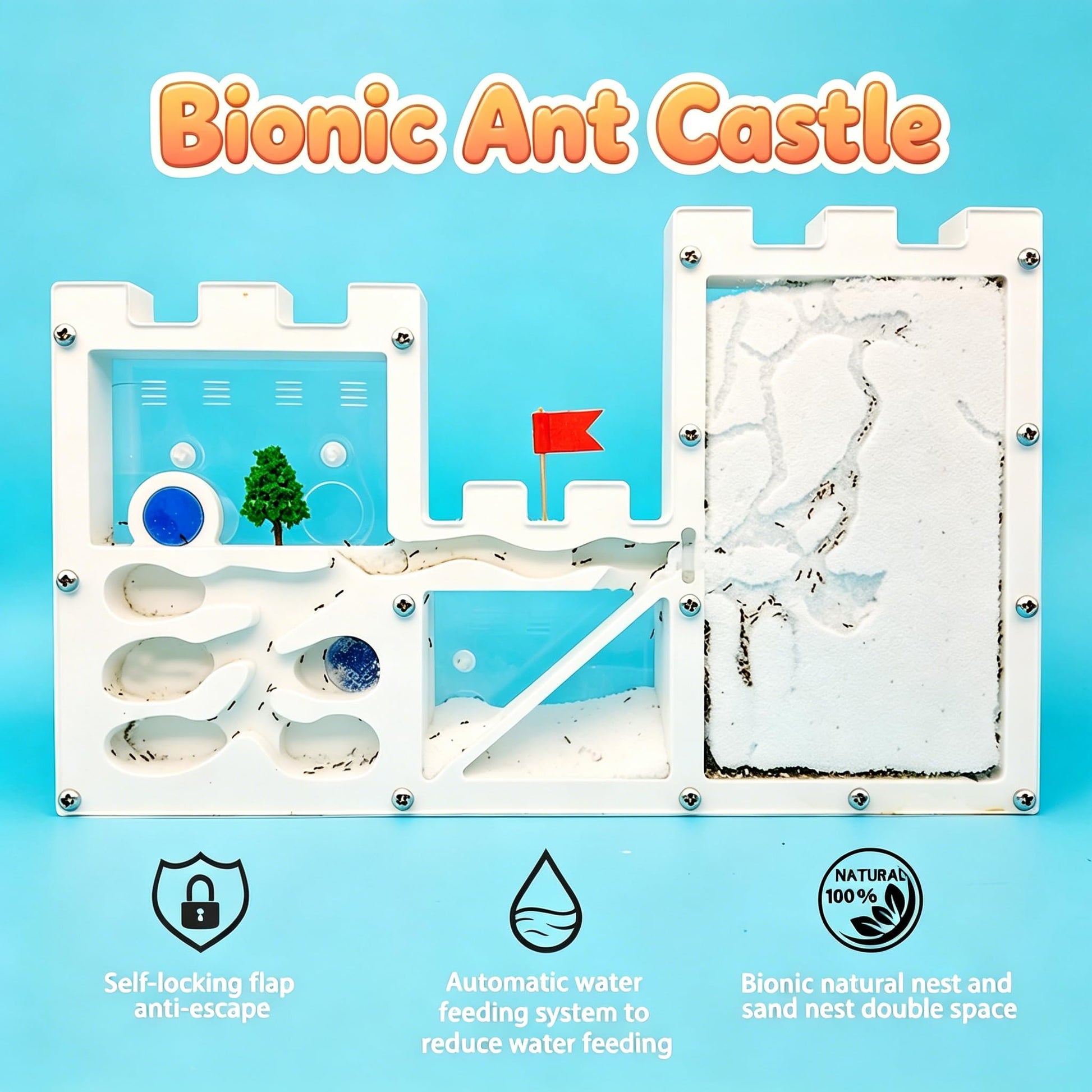 EXBEPE Large Sand Ant Farm Castle,Ant Habitat Ecosystem to Study Ant Colony Behavior Science Educational Kit for Kids