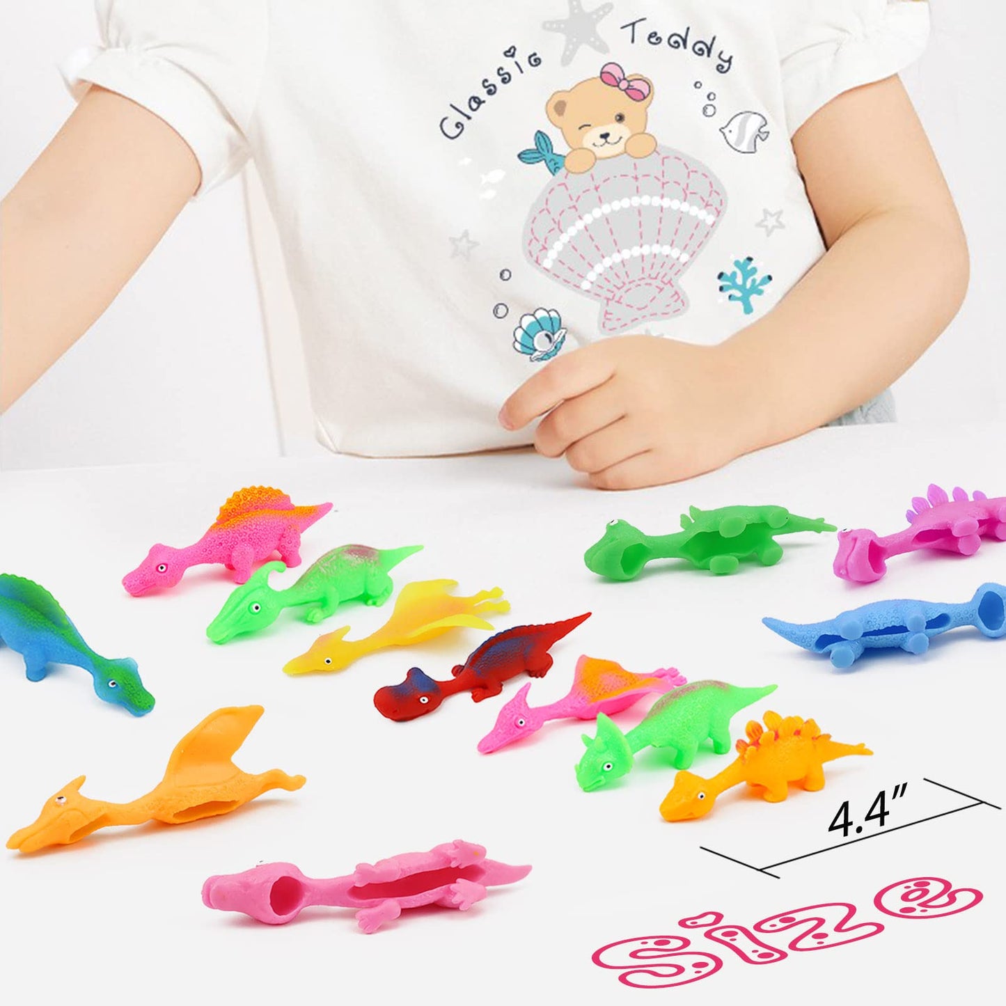 Pushmick 30 Pcs Slingshot Dinosaur Finger Toys, catapult toys as fun as slingshot chicken, cute shapes, more colors, Great for Flying Games and Party