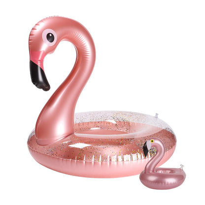GROBRO7 2Pack Summer Inflatable Flamingo Pool Float Drink Holder Set Elegant Vinyl Swimming Floaty Pool Toy with Glitters Outdoor Water Lounge