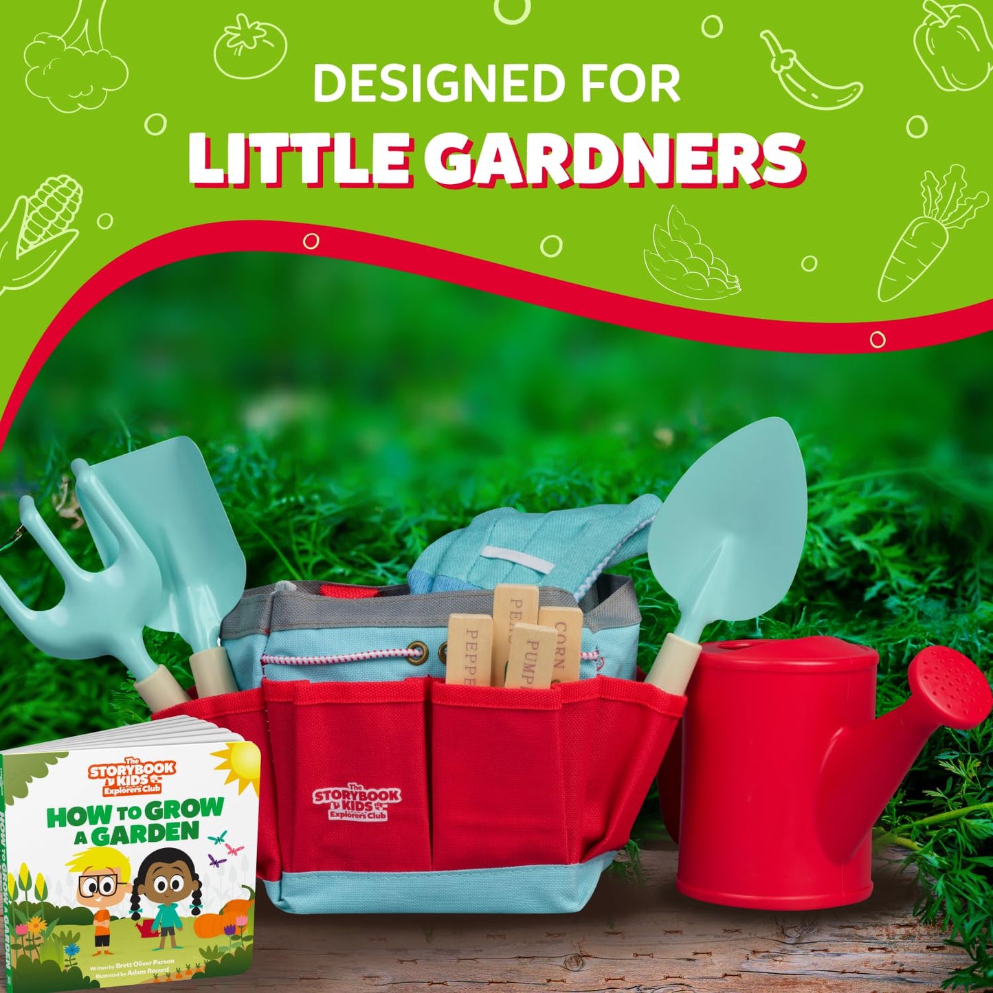Kids Gardening Set - Toddler Gardening Kit Includes Watering Can for Kids, Shovel, Rake, Plant Stakes, Kids Gardening Gloves, Tote Bag & STEM Learning
