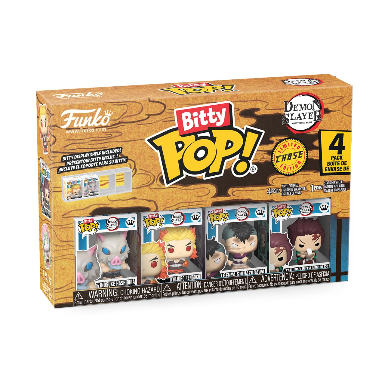 Funko Pop! Bitty 4pk: Demon Slayer - Inosuke Hashibira, Kyojuro Rengoku, Genya Shinazugawa, and Mystery Figure - 0.9 Inch (2.2 Cm) Collectable