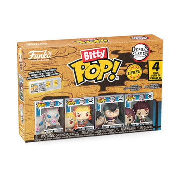 Funko Pop! Bitty 4pk: Demon Slayer - Inosuke Hashibira, Kyojuro Rengoku, Genya Shinazugawa, and Mystery Figure - 0.9 Inch (2.2 Cm) Collectable
