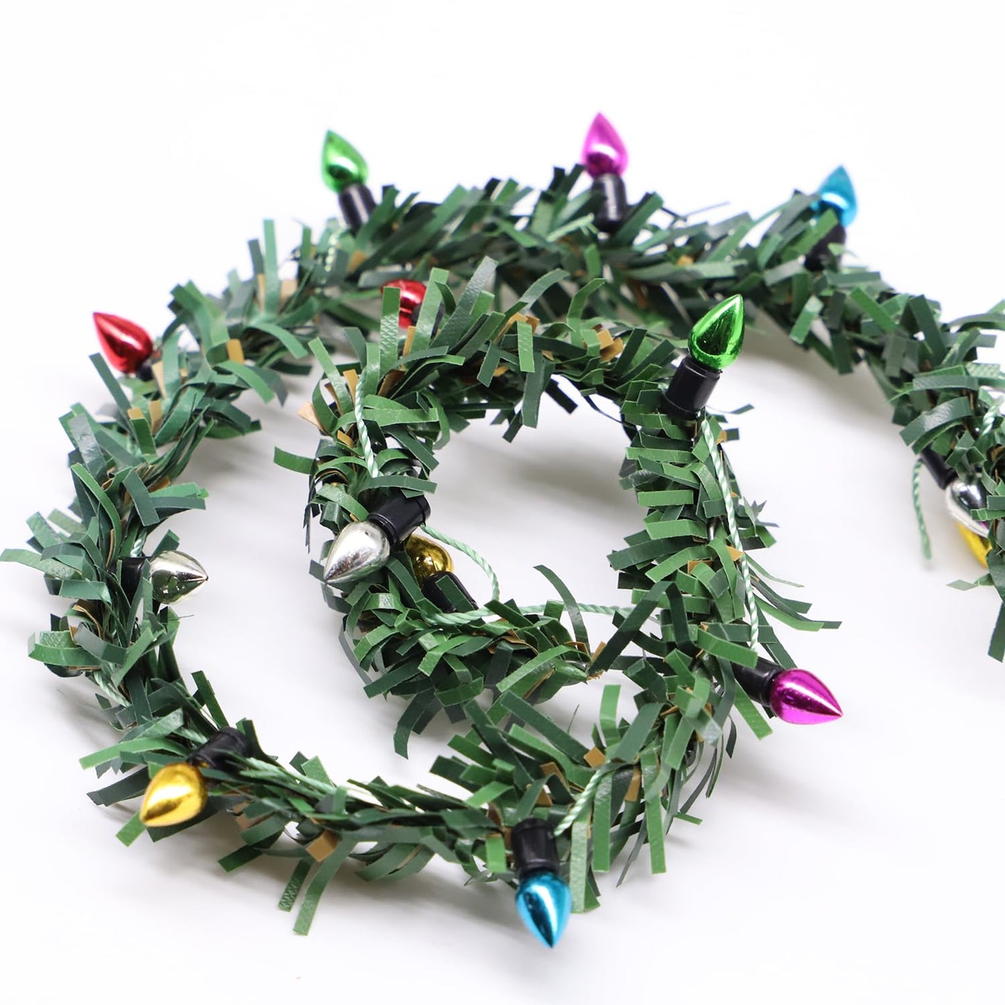 Miniature Christmas Garland, Christmas Lights, Miniature Christmas Tree Lights, Artificial Pine Wired Roping with Metallic Bulbs for Dollhouse, Fairy