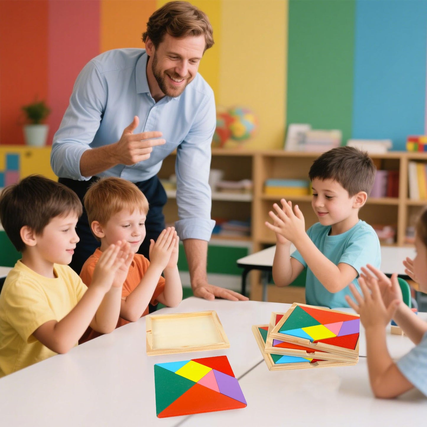 3 Otters Tangram Puzzle, Wooden, 4PCS
