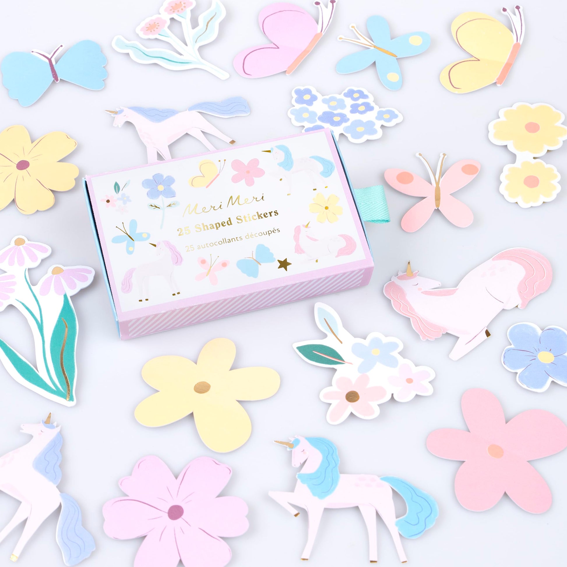 Meri Meri Unicorn Stickers (Pack of 25), Unicorn Party Favors, Decorative Stickers, Matchbox-Style Box, Easy Peel Back, Ages 3+