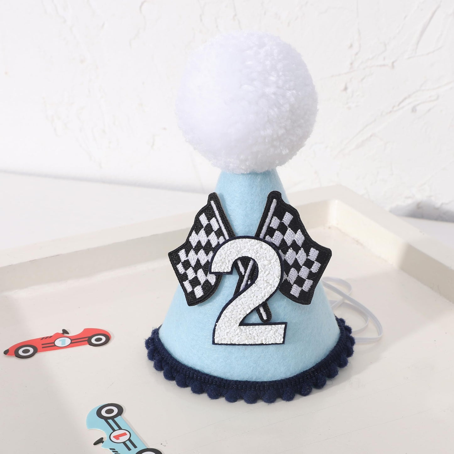 Agkvw Race Car 2nd Birthday Crown for Boys - Fast Birthday Hat and Decoration, Blue Decor