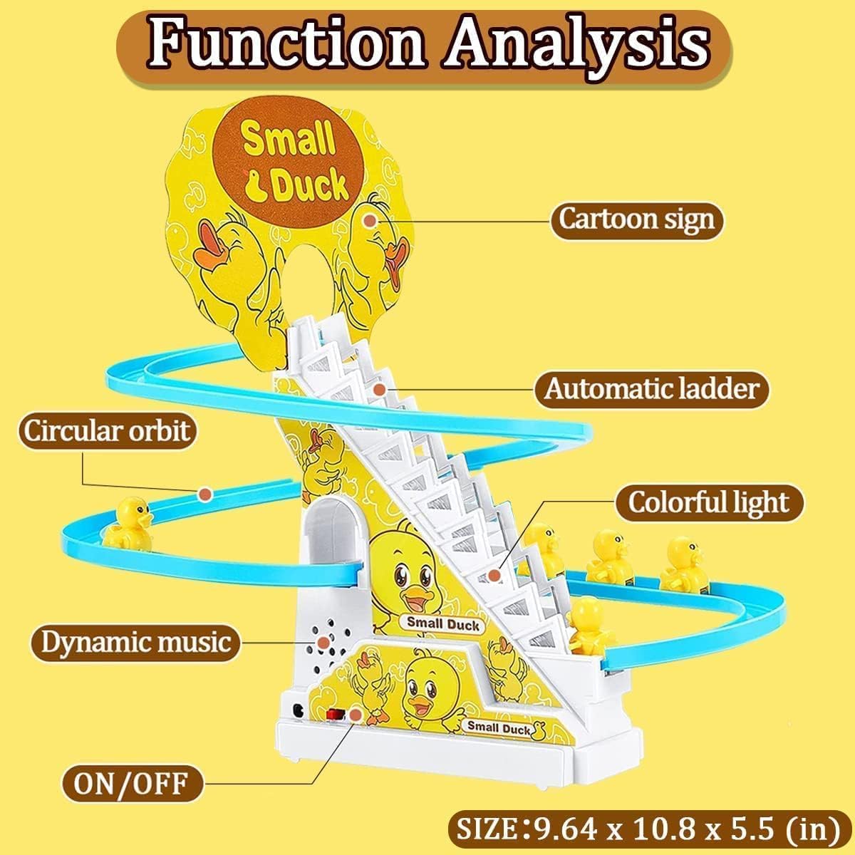 JOYGETIN Small Ducks Climbing Toys,Electric Duck Climbing Stairs Tracks Slide Toy Set,Duck Roller Coaster Toy with Flashing Lights & Music On/Off