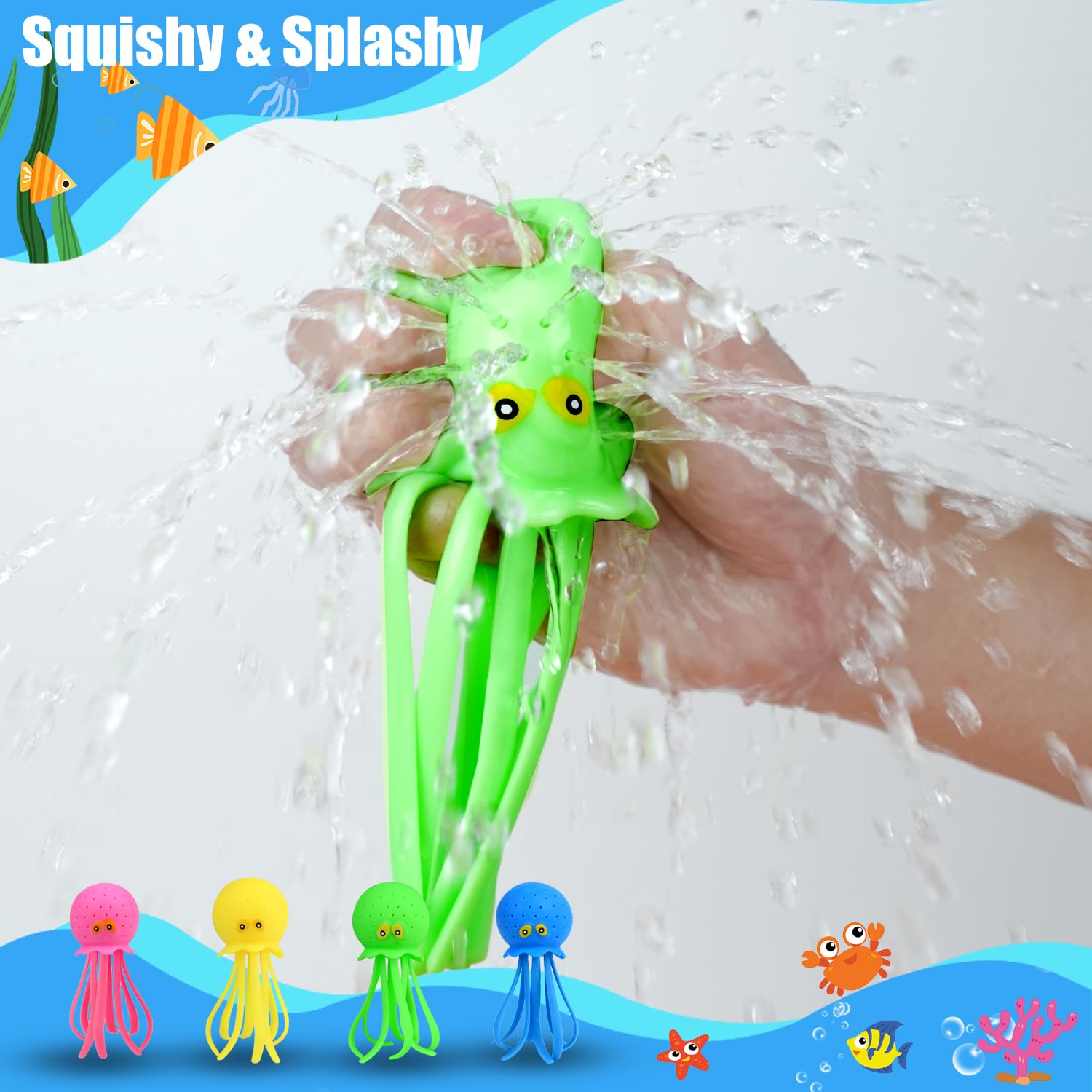 Auvitaya 4 PCS Octopus Water Balls, Sensory Stress Relief Floating Pool Toys for Kids, Water Splash Balls Toddler Swim & Bath Toys, Christmas Goodie