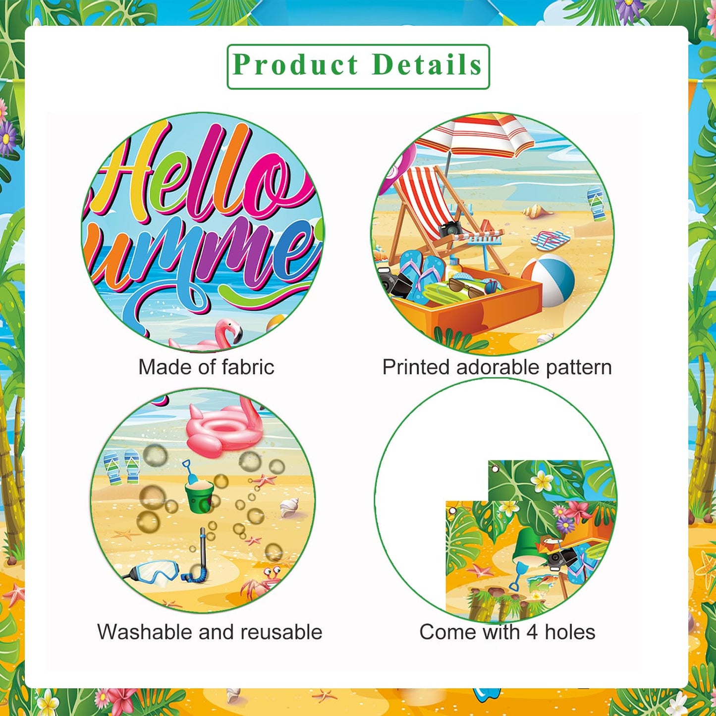 Summer Party Decorations, Hello Summer Beach Party Backdrop Banner for Hello Summer Decorations, 71 x 43 inch